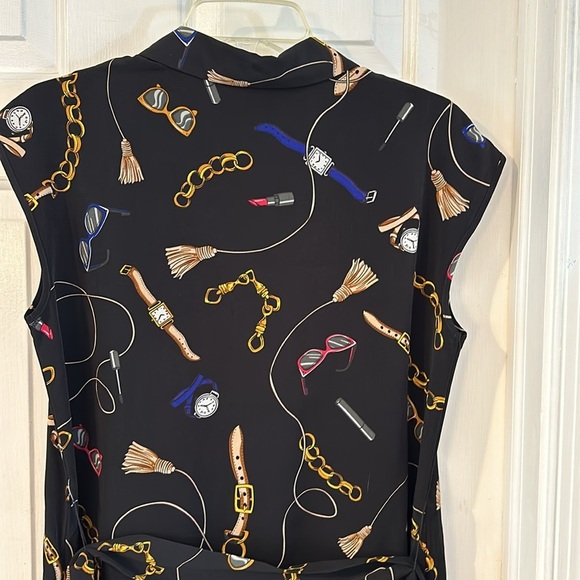 NWT Women’s Kohl’s Apt. 9 Button Front Black Chain Print Shirtdress Size Medium - Picture 10 of 11
